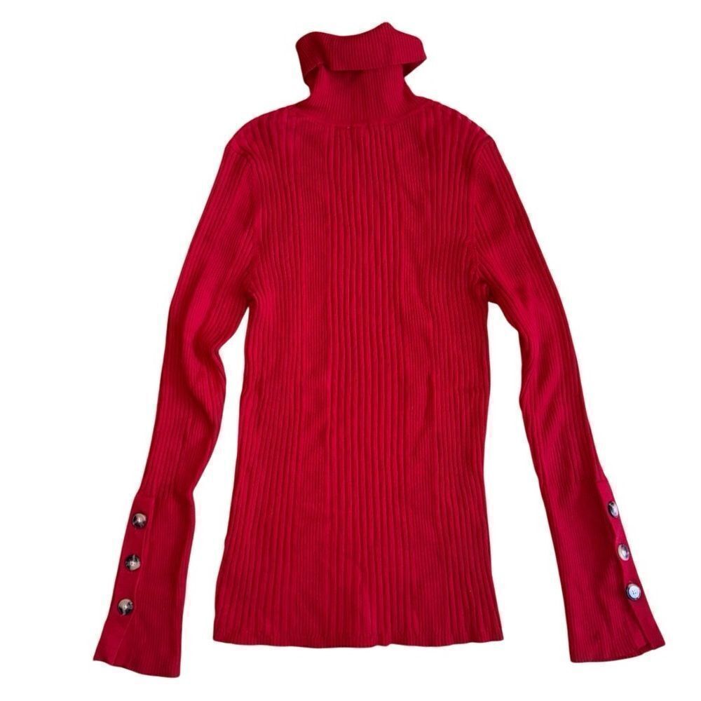 Moth by anthropologie Women's Red Fitted Turtle Neck Button Sweater Size Large - Picture 3 of 7